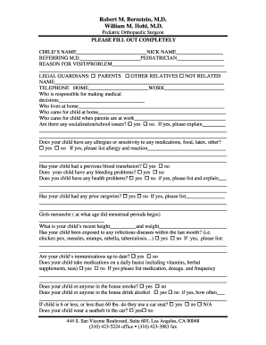 Pediatric Orthopaedic Surgeon Patient Intake Form