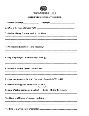 Orthopaedic Information Form
