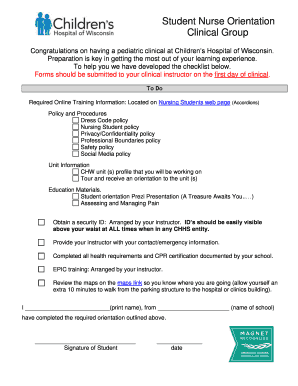 Student Nurse Orientation Checklist