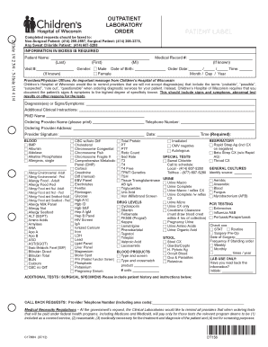 Outpatient Laboratory Order Form