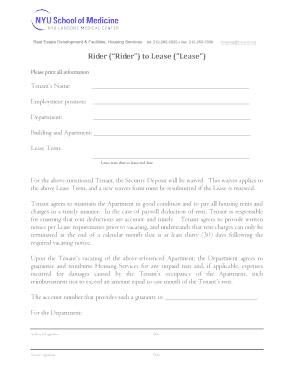 Rider to Lease Agreement