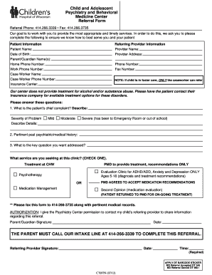 Child and Adolescent Psychiatry Referral Form