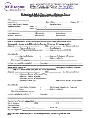 Outpatient Adult Psychology Referral Form