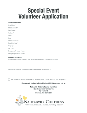 Nationwide Children's Hospital Volunteer Application