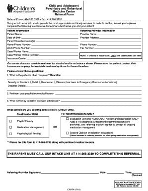 Child and Adolescent Psychiatry Referral Form