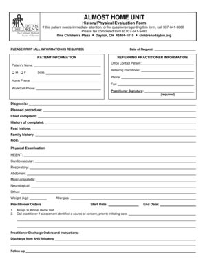 Almost Home Unit Patient Evaluation Form