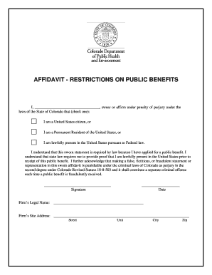 Affidavit Restrictions on Public Benefits