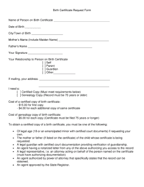 Birth Certificate Request Form