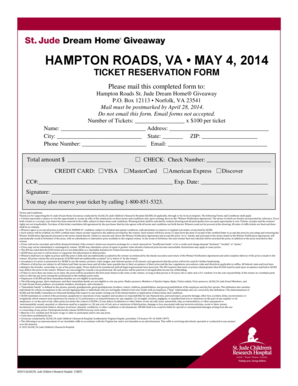St. Jude Dream Home Giveaway Ticket Reservation Form