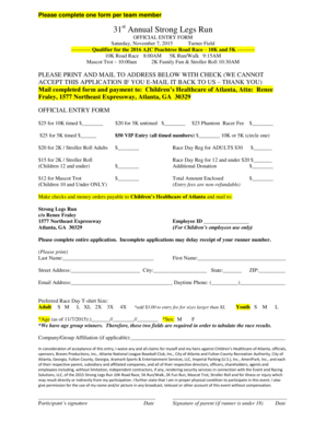 2015 Strong Legs Run Entry Form