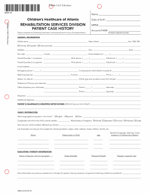 Children's Healthcare of Atlanta Patient Case History Form