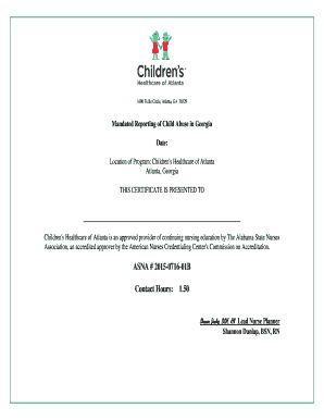Georgia Child Abuse Reporting Certificate