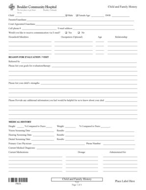 Child and Family History Form