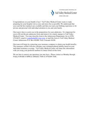 Pre-Admission Form for Birth
