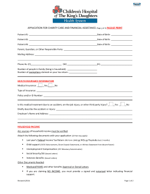 Application for Charity Care and Financial Assistance
