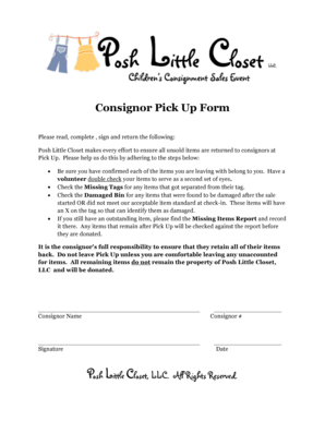Consignor Pick Up Form