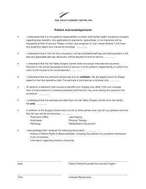 Vail Valley Surgery Center Patient Acknowledgements