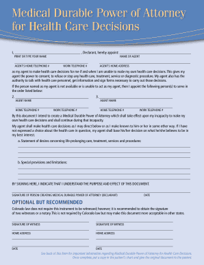 Medical Durable Power of Attorney for Health Care Decisions