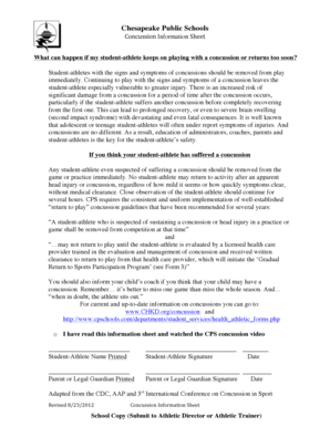 Chesapeake Public Schools Concussion Information Sheet