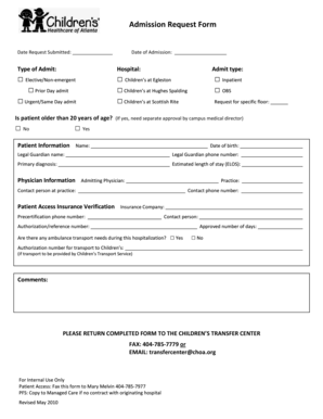 Children's Hospital Admission Request Form