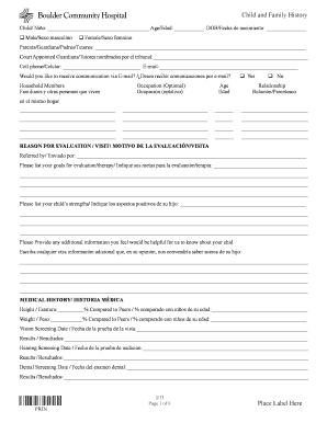 Child and Family History Form