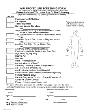 MRI Procedure Screening Form
