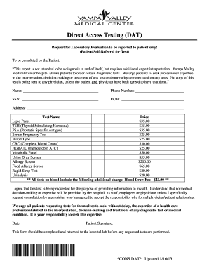 Direct Access Testing Request Form