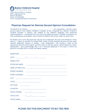 Physician Request for Remote Second Opinion Consultation