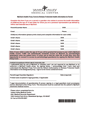 MyChart Health Proxy Form for Parents
