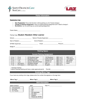 Saint Francis Parking Registration Form