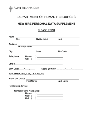 New Hire Personal Data Supplement