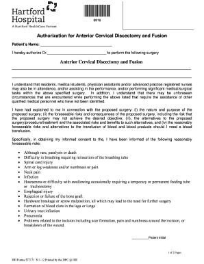Authorization for Anterior Cervical Discectomy and Fusion