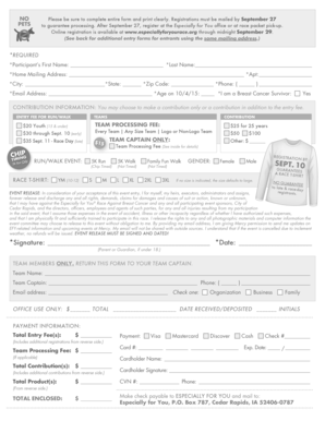 Especially for You Race Registration Form