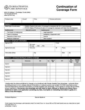 Florida COBRA Continuation Coverage Form