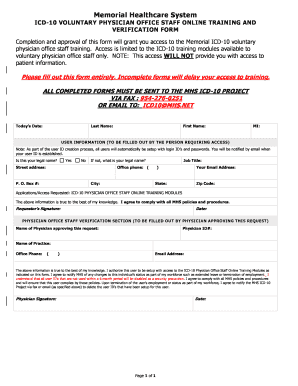 Memorial Healthcare ICD-10 Training Access Form