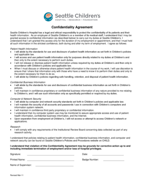 Seattle Children's Hospital Confidentiality Agreement