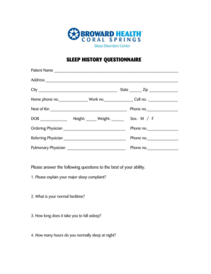 SLEEP HISTORY QUESTIONNAIRE - browardhealthorg