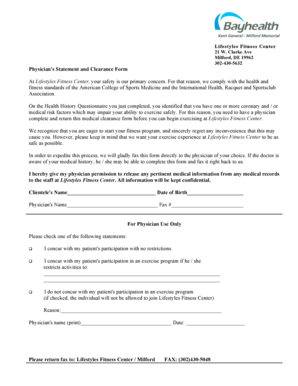 Physician's Statement and Clearance Form