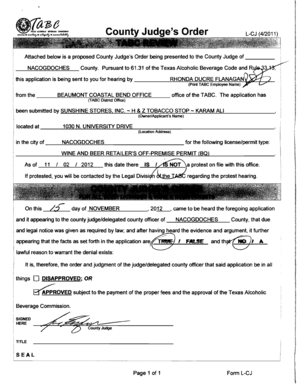 Texas County Judge's Order for Alcohol License