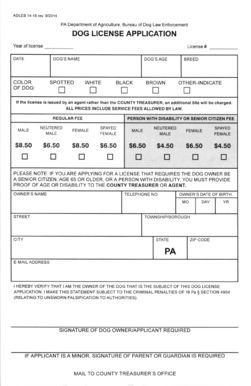 Pennsylvania Dog License Application