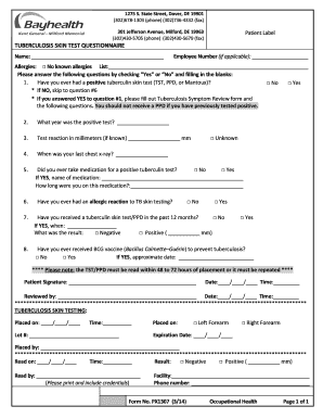 Tuberculosis Skin Test Questionnaire