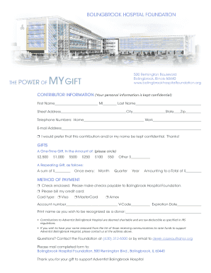 Bolingbrook Hospital Donation Form
