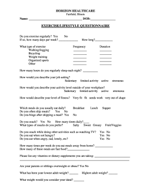 Exercise and Lifestyle Questionnaire