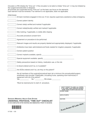Surgical Time Out Checklist