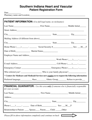 Southern Indiana Heart and Vascular Patient Registration Form
