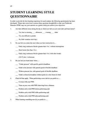 Student Learning Style Questionnaire