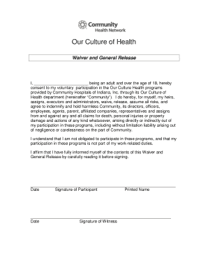 Our Culture of Health Waiver and General Release
