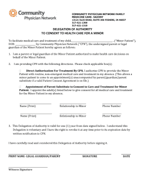 Delegation of Authority to Consent to Health Care for a Minor