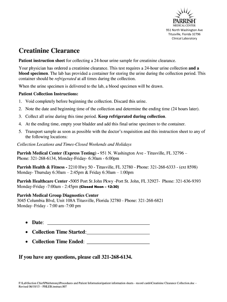 Fillable Online TIMED URINE SPECIMEN Fax Email Print pdfFiller