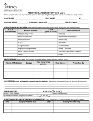 PEDIATRIC PATIENT HISTORY FORM - Baum Harmon